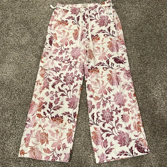 Anthropologie Pilcro Linen Floral Print Cargo Pants Pink Combo • Medium • NWT - Picture 8 of 9
